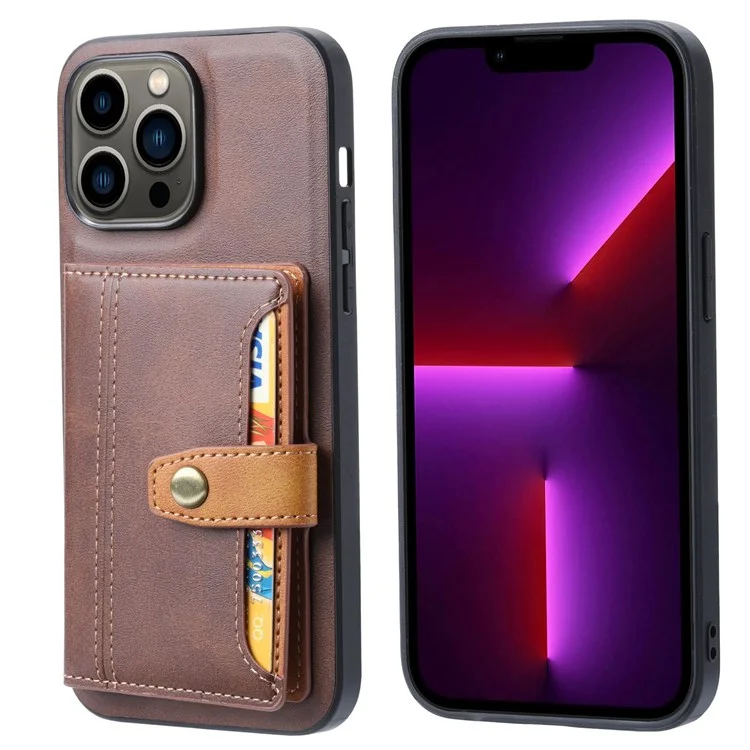 Para Iphone 14 Pro Máximo de 6,7 Polegadas de Couro PU Revestido de Tpu Kickstand Slots de Slots de Capa de Galho Magnético Tampa à Prova de Choque - Castanho
