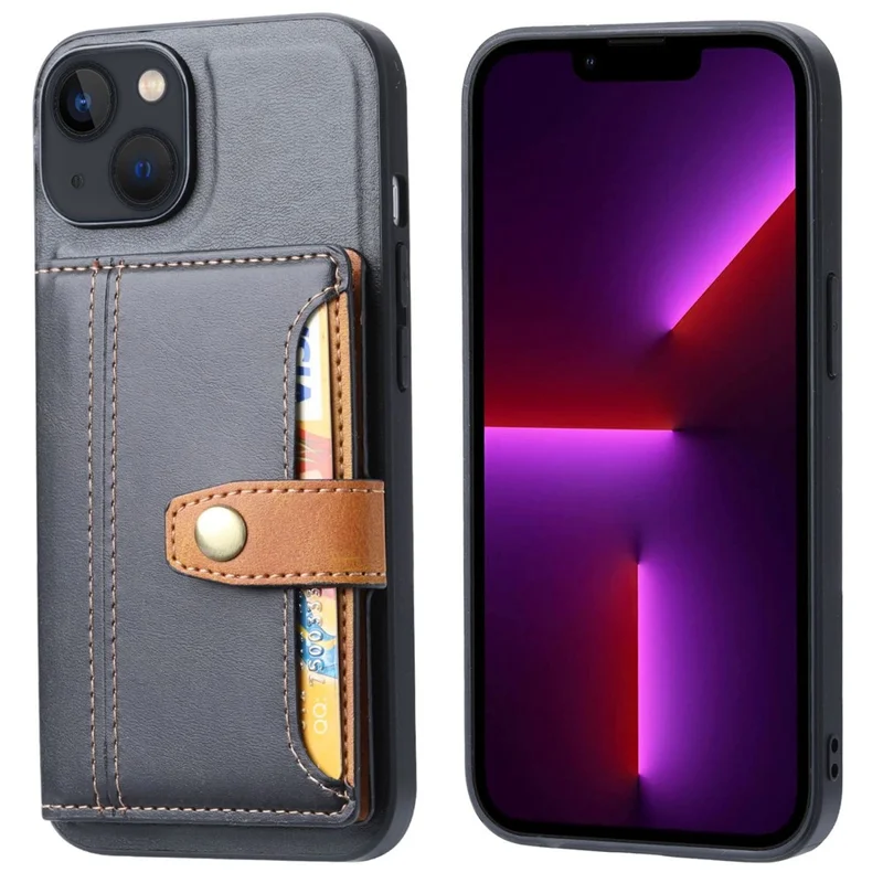 cu Leather Catued Case TPU Для Iphone 14 6,1 Дюйма, Дизайн Функциональной Карты Кик-стенд. - Черный
