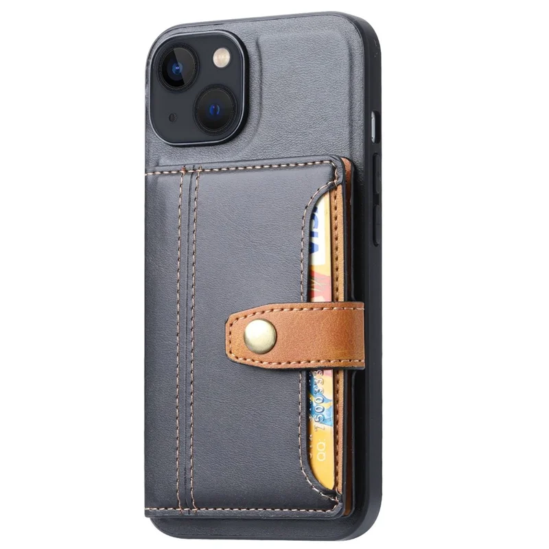 cu Leather Catued Case TPU Для Iphone 14 6,1 Дюйма, Дизайн Функциональной Карты Кик-стенд. - Черный