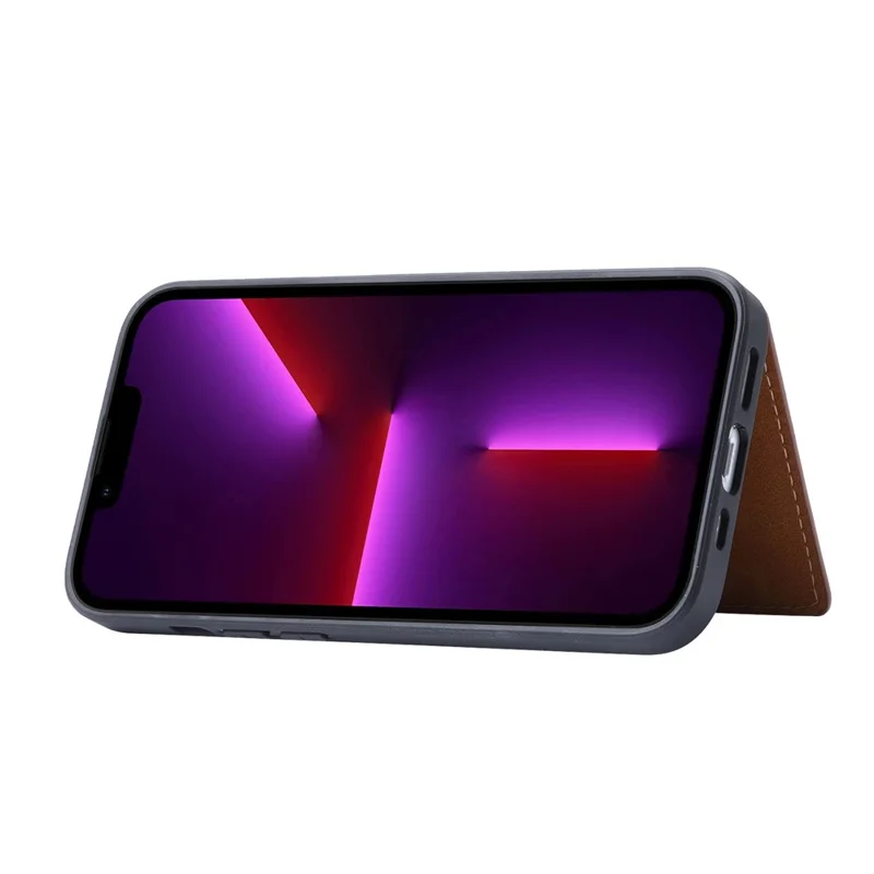 cu Leather Catued Case TPU Для Iphone 14 6,1 Дюйма, Дизайн Функциональной Карты Кик-стенд. - Черный
