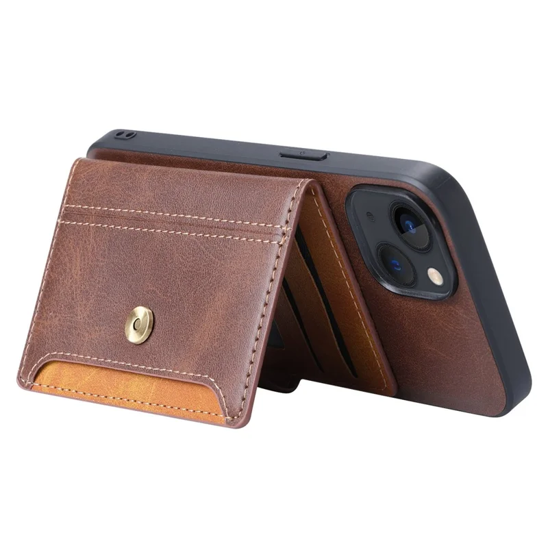 cu Leather Catued Case TPU Для Iphone 14 6,1 Дюйма, Дизайн Функциональной Карты Кик-стенд. - Черный