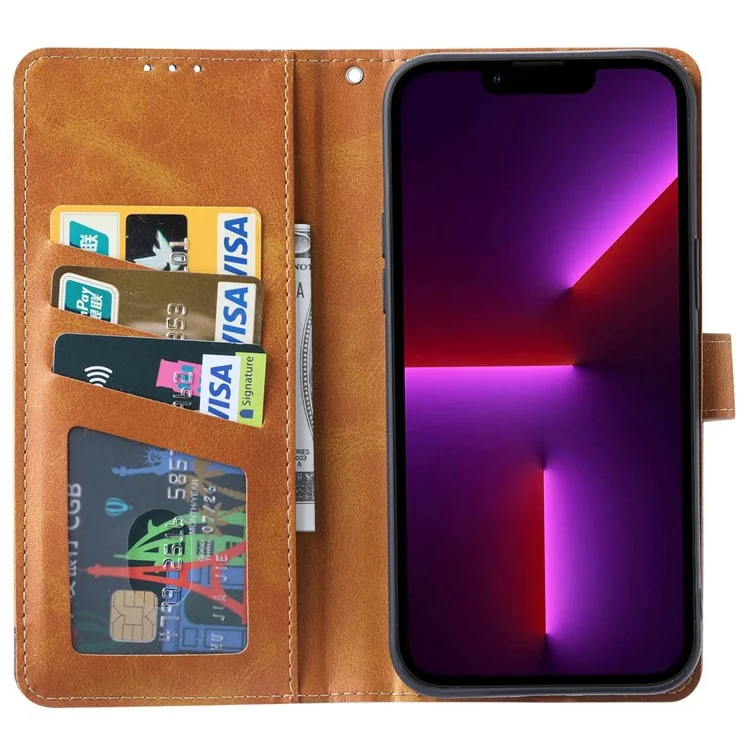 For iPhone 14 Plus 6.7 inch Wear-resistant Anti-drop Business Leather Case Wallet Stand Function Magnetic Phone Cover - Green