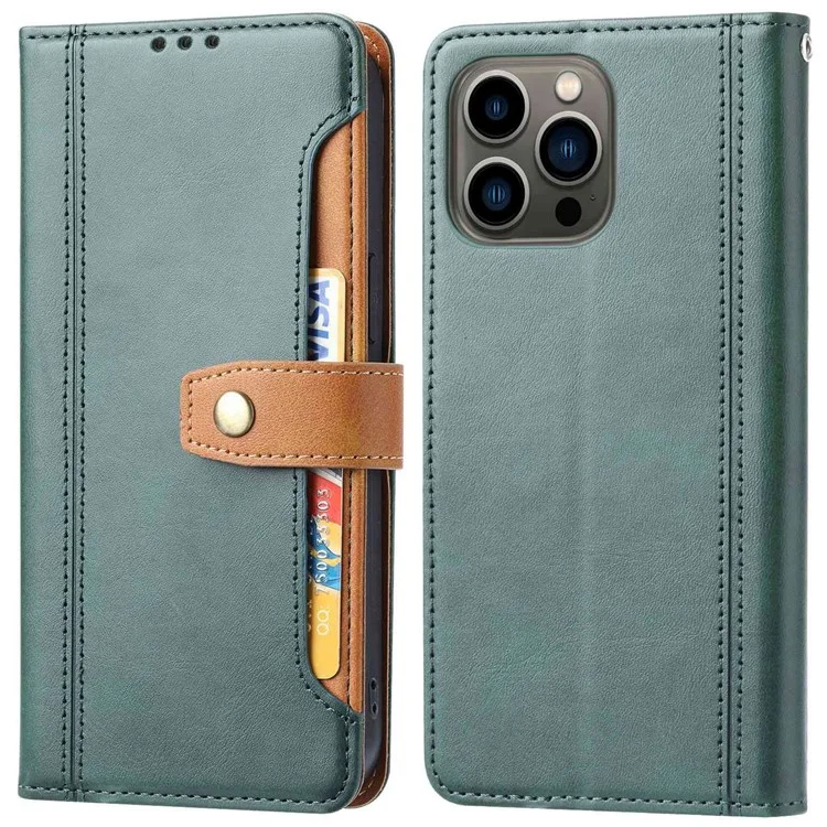 Per Iphone 14 Pro 6,1 Pollici Shock Anti-fallo Antide-fallo in Pelle Wallet Stand Design Magnetic Telefon Shell - Verde