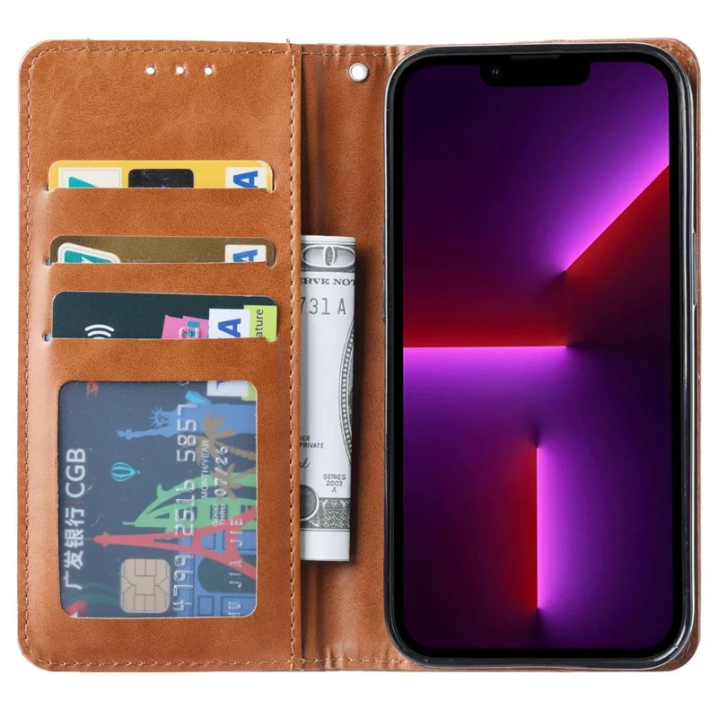 For iPhone 14 Pro 6.1 inch Wear-resistant Magnetic Auto-absorbed Leather Stand Wallet Well-protected Phone Case - Wine Red