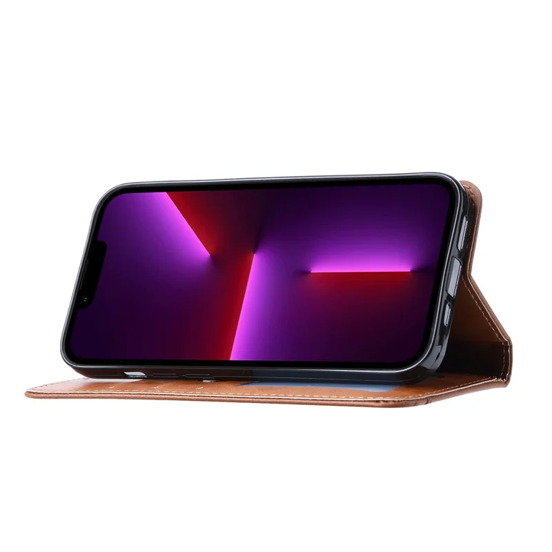 For iPhone 14 Pro 6.1 inch Wear-resistant Magnetic Auto-absorbed Leather Stand Wallet Well-protected Phone Case - Wine Red