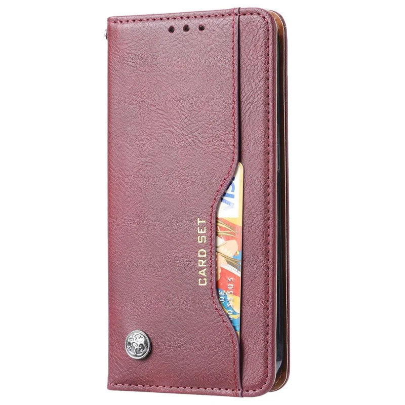 For iPhone 14 Pro 6.1 inch Wear-resistant Magnetic Auto-absorbed Leather Stand Wallet Well-protected Phone Case - Wine Red