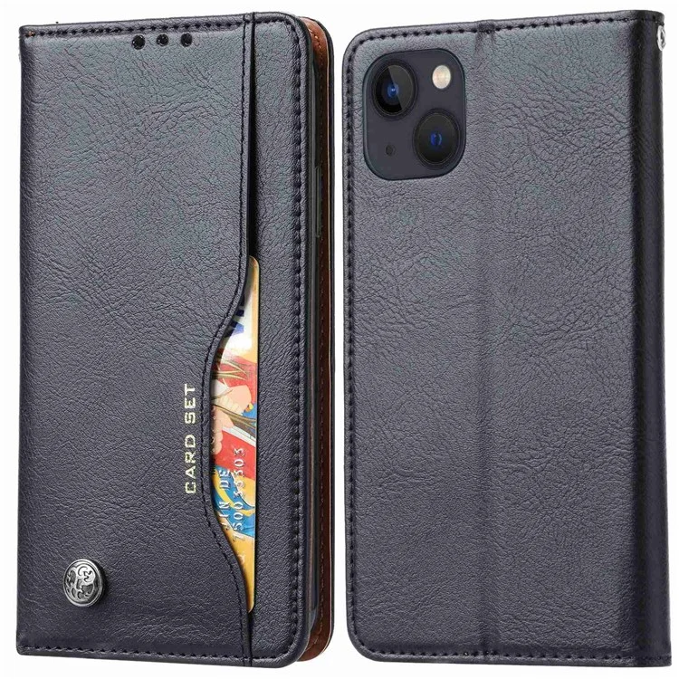 Para Iphone 14 Max 6.7 Pulgadas Resistente Resistente Resistentes Auto-absorbido Cubierta de Cuero de Cuero Billetera de Protección Completa Case de Teléfono - Negro