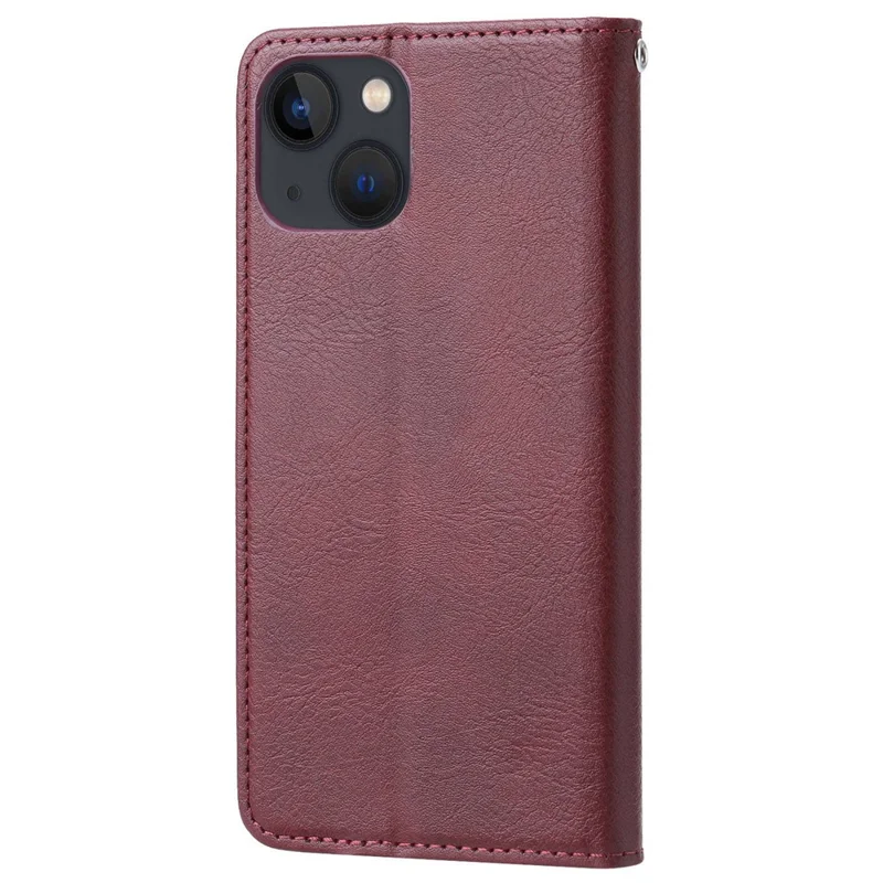 Para Iphone 14 de 6,1 Polegadas à Prova de Choque à Prova de Choques-arranhões Magnéticos, Absorvido, Capa de Celular da Carteira de Couro - Vinho Vermelho