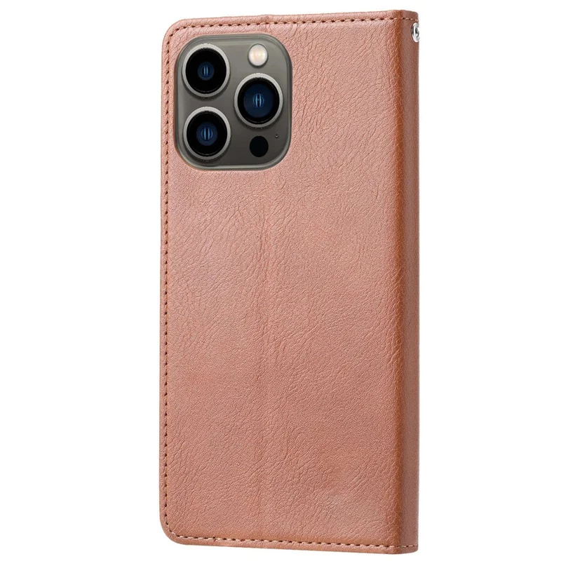 For iPhone 14 Pro Max 6.7 inch Magnetic Auto-absorbed Leather Phone Cover Stand Wallet All-around Protection Shell - Brown