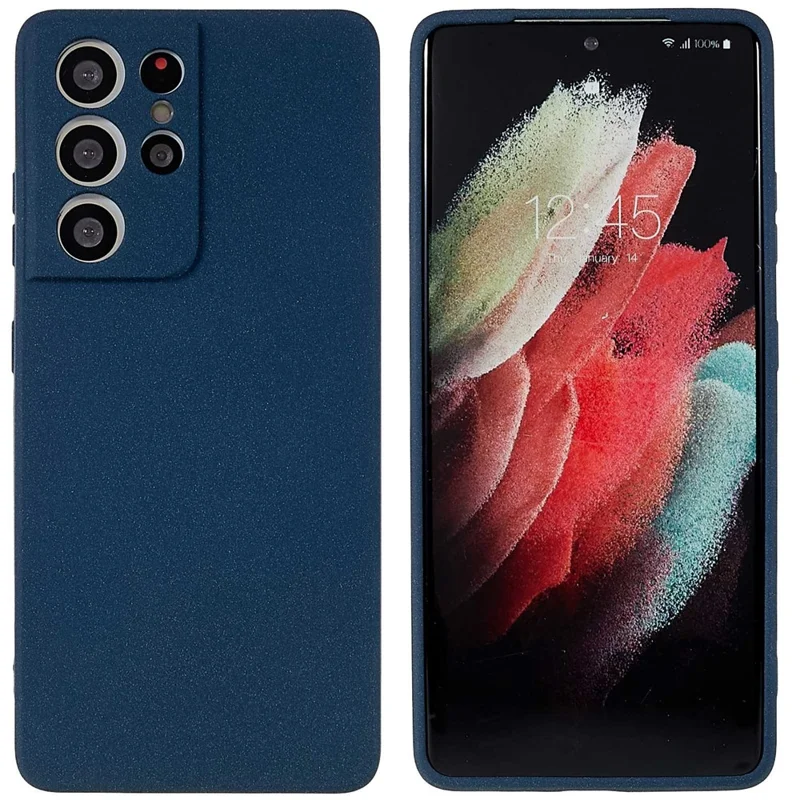 For Samsung Galaxy S21 Ultra 5G Anti-fall Double-Sided Matte TPU Case Scratch-resistant Mobile Phone Back Cover - Dark Blue