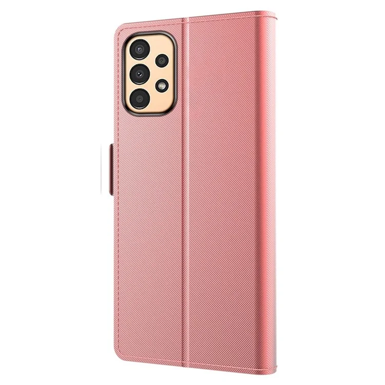 Para Samsung Galaxy A13 4G Makeup Mirror PU Leather Case Card Holder Slot Magnetic Closure Flip Cover - Rose Gold