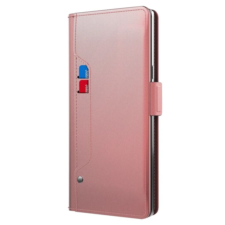 Para Samsung Galaxy A13 4G Makeup Mirror PU Leather Case Card Holder Slot Magnetic Closure Flip Cover - Rose Gold