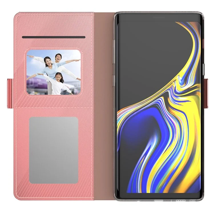 Para Samsung Galaxy A13 4G Makeup Mirror PU Leather Case Card Holder Slot Magnetic Closure Flip Cover - Rose Gold