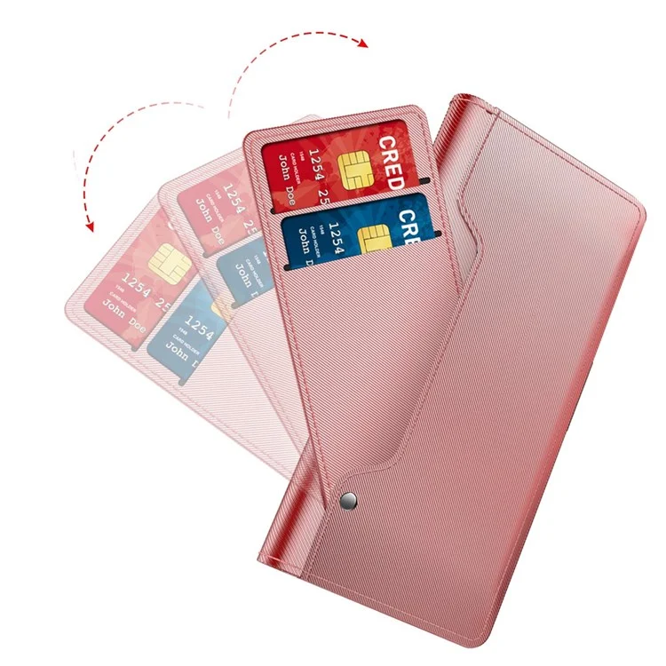 Para Samsung Galaxy A13 4G Makeup Mirror PU Leather Case Card Holder Slot Magnetic Closure Flip Cover - Rose Gold