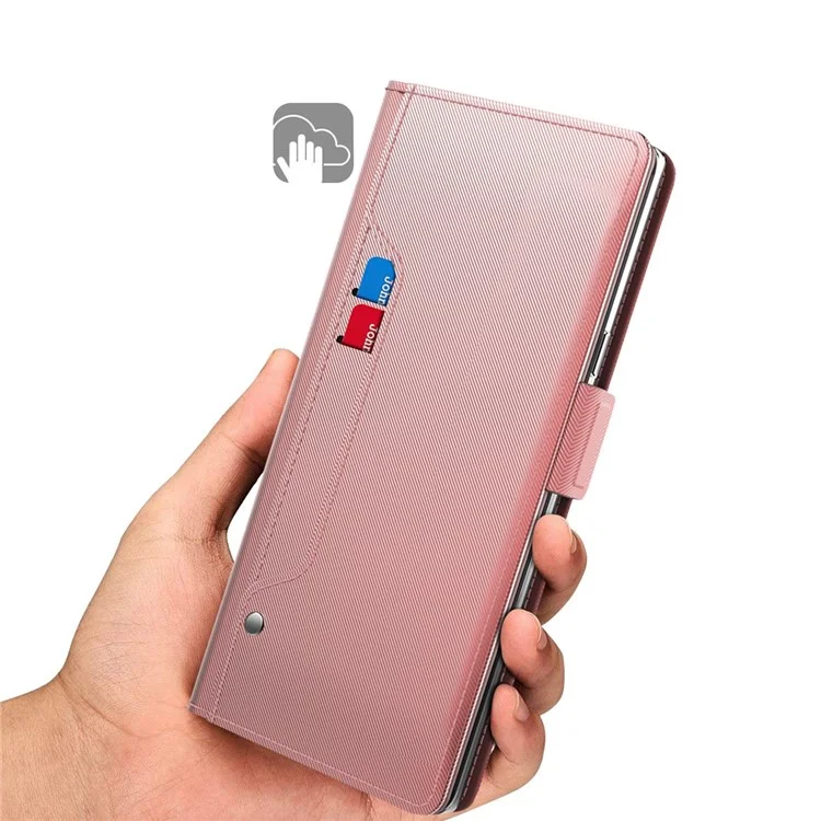 Para Samsung Galaxy A13 4G Makeup Mirror PU Leather Case Card Holder Slot Magnetic Closure Flip Cover - Rose Gold