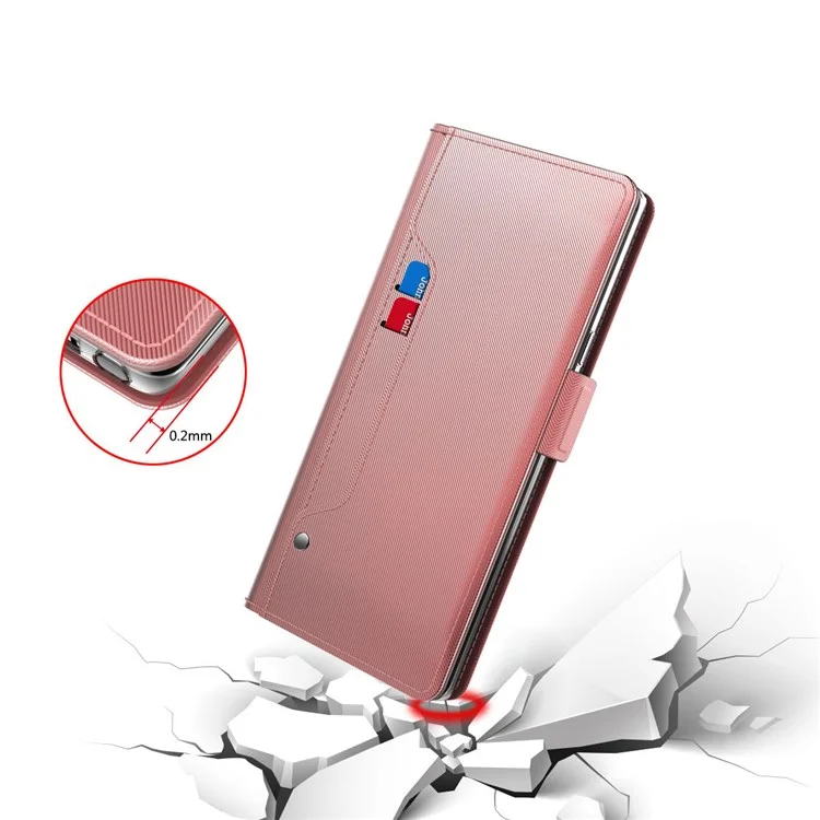 Para Samsung Galaxy A13 4G Makeup Mirror PU Leather Case Card Holder Slot Magnetic Closure Flip Cover - Rose Gold