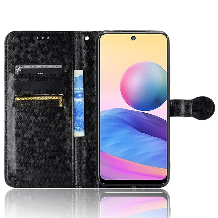 For Xiaomi Redmi Note 10T 5G / Redmi Note 10 5G / Poco M3 Pro 4G / 5G Anti-fingerprint Imprinted Dot Pattern PU Leather Phone Case Wallet Stand Flip Lightweight Cell Phone Cover with Strap - Black