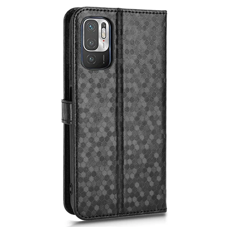 For Xiaomi Redmi Note 10T 5G / Redmi Note 10 5G / Poco M3 Pro 4G / 5G Anti-fingerprint Imprinted Dot Pattern PU Leather Phone Case Wallet Stand Flip Lightweight Cell Phone Cover with Strap - Black