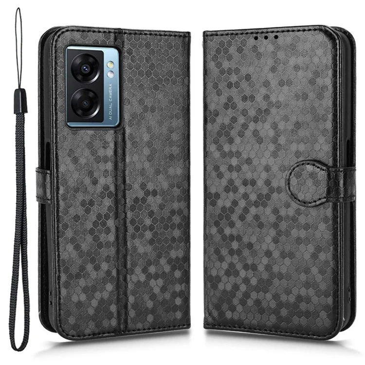 Für Realme Narzo 50 5g / V23 5g / Oppo A57 (2022) 5G / A77 5G Handy Shell -tasche Geprägtes Punktmuster PU Leder Brieftasche Folio Telefon Hülle - Schwarz
