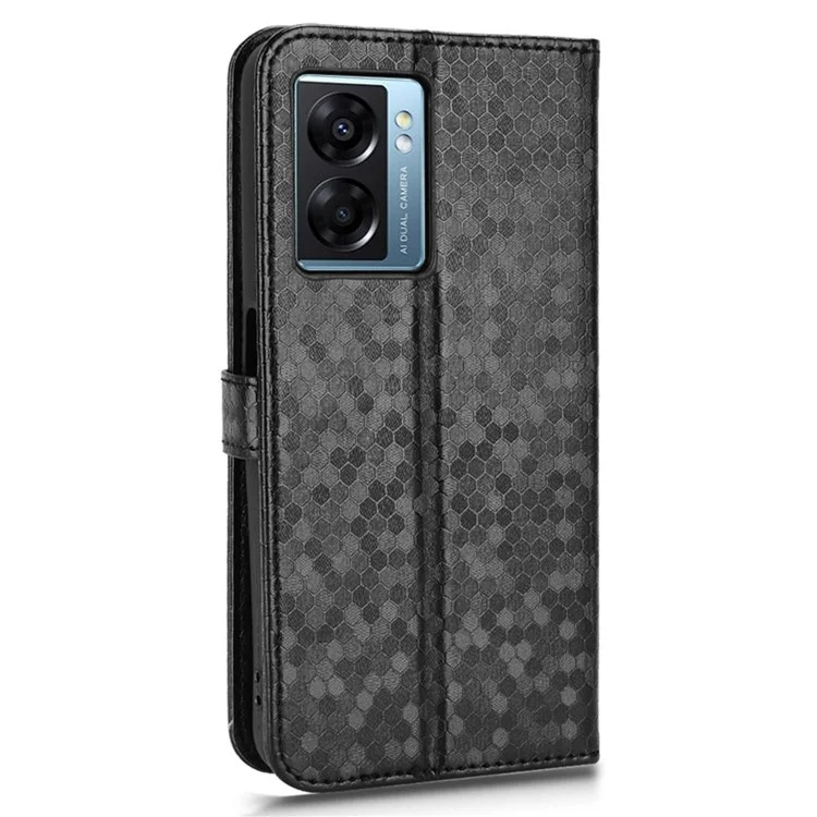 Für Realme Narzo 50 5g / V23 5g / Oppo A57 (2022) 5G / A77 5G Handy Shell -tasche Geprägtes Punktmuster PU Leder Brieftasche Folio Telefon Hülle - Schwarz