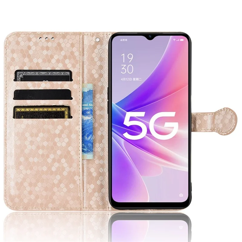 For Realme Narzo 50 5G / V23 5G / Oppo A57 (2022) 5G / A77 5G / OnePlus Nord N300 5G Cell Phone Shell Bag Imprinted Dot Pattern PU Leather Wallet Stand Folio Phone Case - Rose Gold