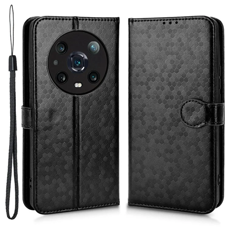 For Honor Magic4 Pro 5G Anti-Staub PU-Leder-Handyhülle mit geprägtem Punktmuster, Wallet-Ständer, Flip-Mobiltelefon-Cover - Schwarz