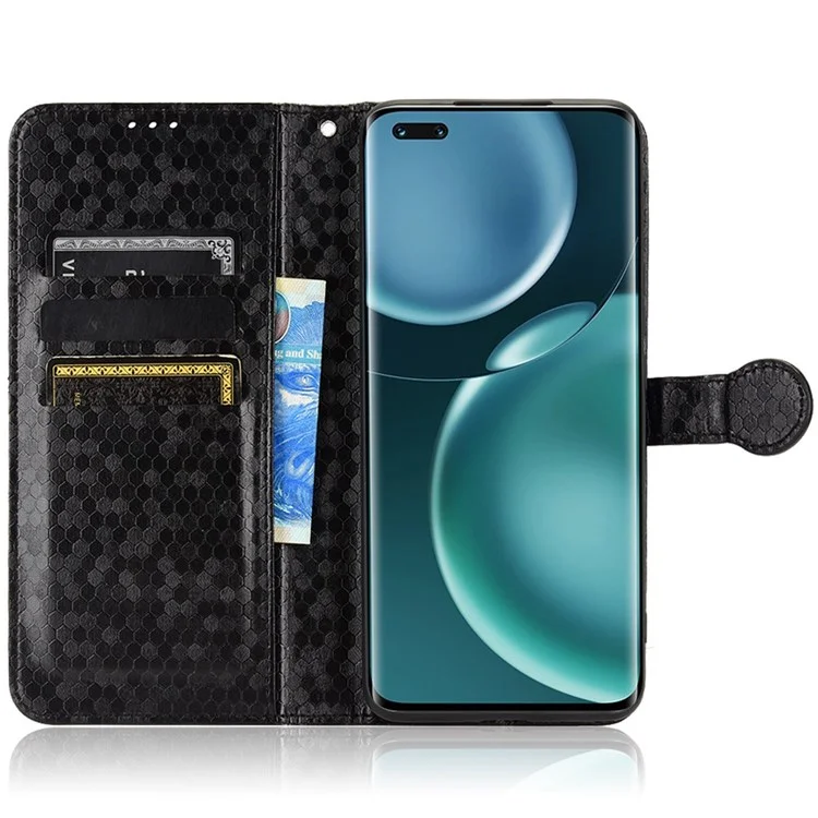 For Honor Magic4 Pro 5G Anti-Staub PU-Leder-Handyhülle mit geprägtem Punktmuster, Wallet-Ständer, Flip-Mobiltelefon-Cover - Schwarz