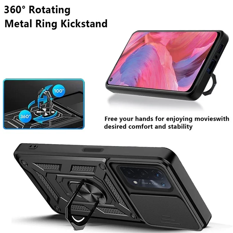 Für Oppo A74 5G Multifunktionskickstand PC + TPU Hybridabdeckung Folie Kameraschutz Telefonhülle - Silber-