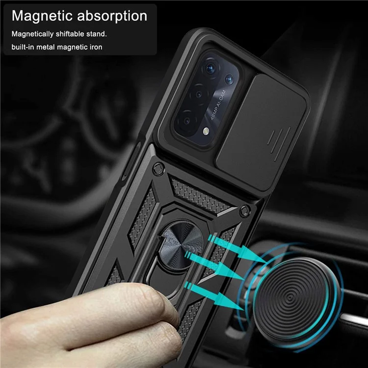 Für Oppo A74 5G Multifunktionskickstand PC + TPU Hybridabdeckung Folie Kameraschutz Telefonhülle - Silber-