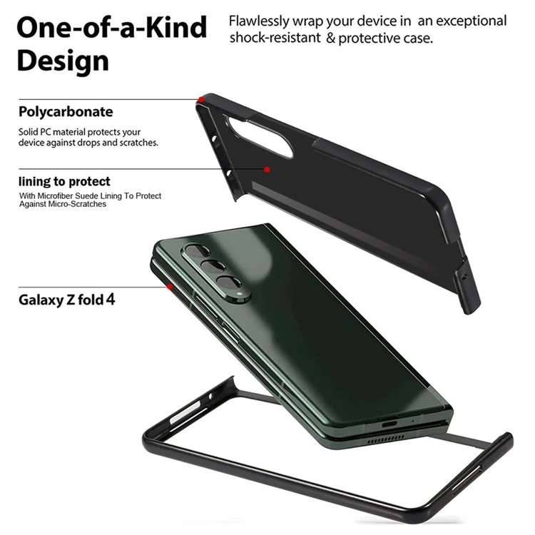 For Samsung Galaxy Z Fold4 5G Drop-proof Litchi Texture Phone Protective Case Back Cover with Card Slot and Tempered Glass Film - Black