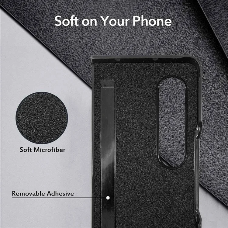 For Samsung Galaxy Z Fold4 5G Drop-proof Litchi Texture Phone Protective Case Back Cover with Card Slot and Tempered Glass Film - Black
