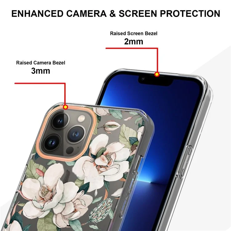 Para Iphone 14 Pro 6,1 Polegadas YB IMD-8 Servente Soft TPU Flor Floral Padroal Casa de Trabalho de Trabalho do Sracte - HC001 Green Gardenia