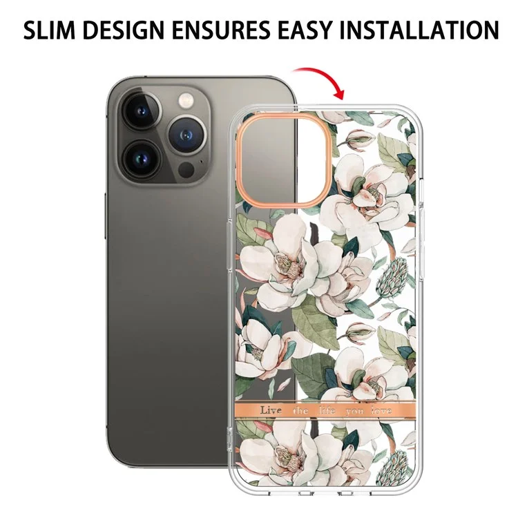 Para Iphone 14 Pro 6,1 Polegadas YB IMD-8 Servente Soft TPU Flor Floral Padroal Casa de Trabalho de Trabalho do Sracte - HC001 Green Gardenia
