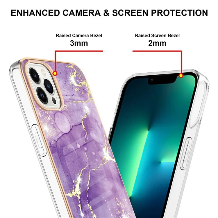 For iPhone 14 Pro Max 6.7 inch TPU Case with IMD Marble Pattern Electroplated Back Cover - Purple 002
