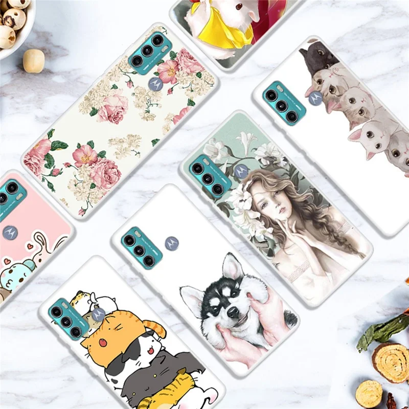 For Motorola Moto G60 Pattern Printing Drop-proof Phone Case Ultra Slim Soft TPU Protective Cover - Cat