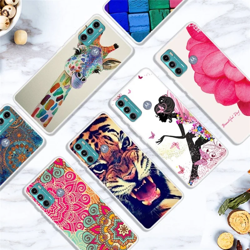 Flexible TPU Case for Motorola Moto G60, Stylish Pattern Printing Anti-scratch Protective Phone Cover - Colorful Block