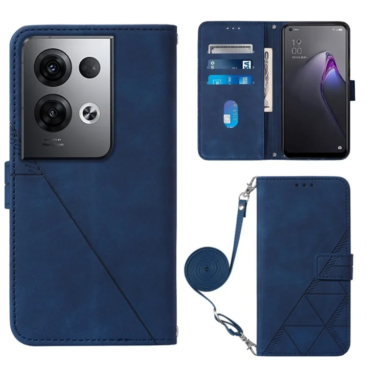 For Oppo Reno8 Pro+ (China) 5G / Reno8 Pro 5G (Global) Leather Case with Shoulder Strap Wallet Stand Phone Cover - Sapphire