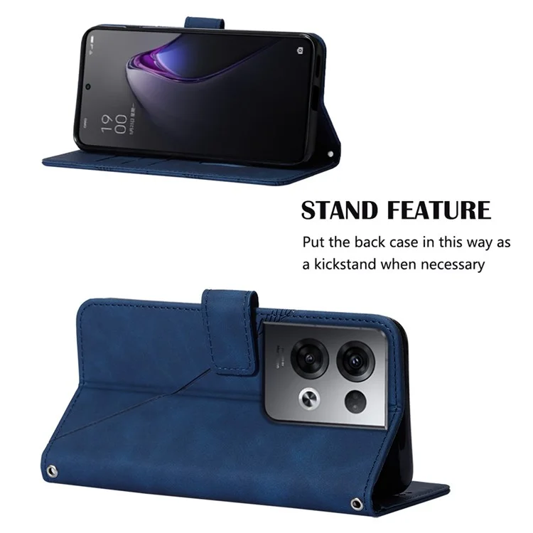 For Oppo Reno8 Pro+ (China) 5G / Reno8 Pro 5G (Global) Leather Case with Shoulder Strap Wallet Stand Phone Cover - Sapphire
