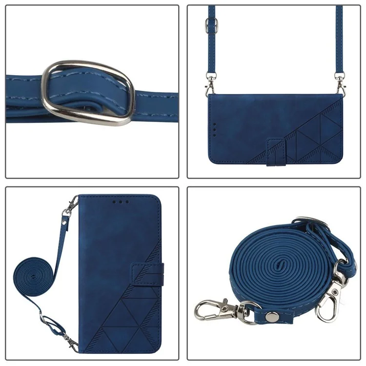For Oppo Reno8 Pro+ (China) 5G / Reno8 Pro 5G (Global) Leather Case with Shoulder Strap Wallet Stand Phone Cover - Sapphire