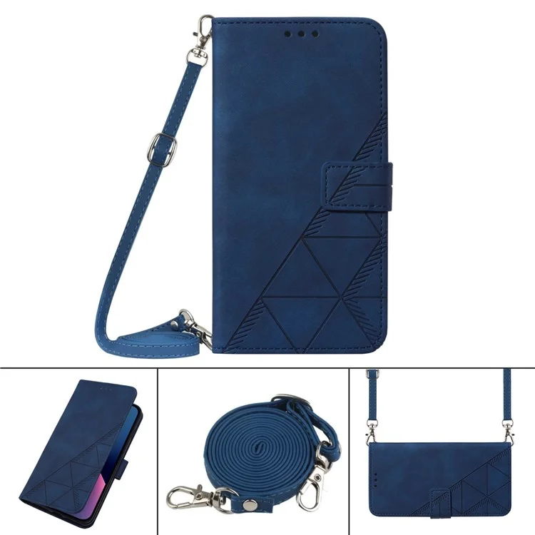 For Oppo Reno8 Pro+ (China) 5G / Reno8 Pro 5G (Global) Leather Case with Shoulder Strap Wallet Stand Phone Cover - Sapphire