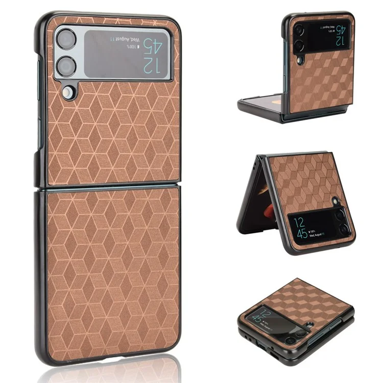 Per Samsung Galaxy Z Flip4 5G Anti-scratch Rhombus Imprinted Folding Phone Case Anti-drop PU Leather Coated PC Cover - Marrone