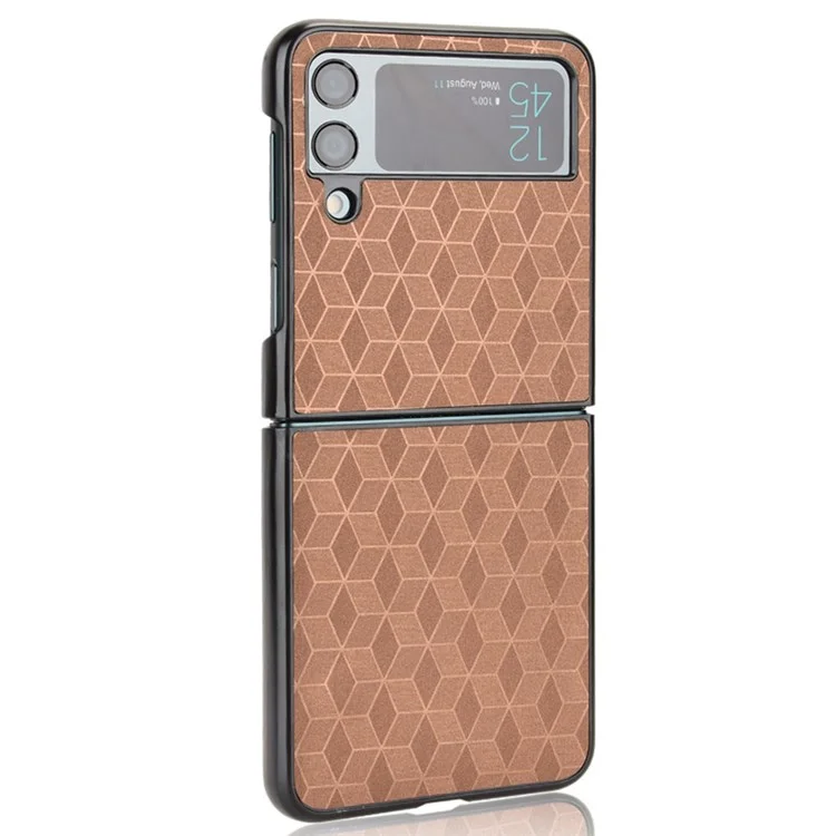 Per Samsung Galaxy Z Flip4 5G Anti-scratch Rhombus Imprinted Folding Phone Case Anti-drop PU Leather Coated PC Cover - Marrone