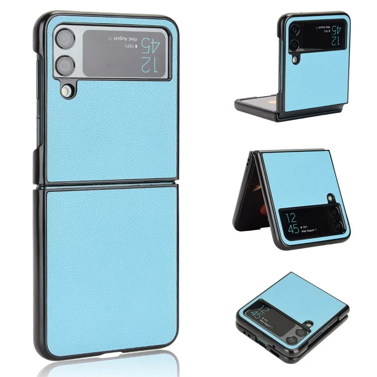 Para Samsung Galaxy Z Flip4 5G Anti-wear Litchi Texture PU Cuero Recubierto Case de Teléfonos Celulares a Prueba de Caída - Bebe Azul