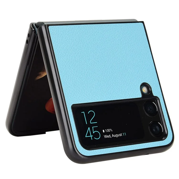 Para Samsung Galaxy Z Flip4 5G Anti-wear Litchi Texture PU Cuero Recubierto Case de Teléfonos Celulares a Prueba de Caída - Bebe Azul