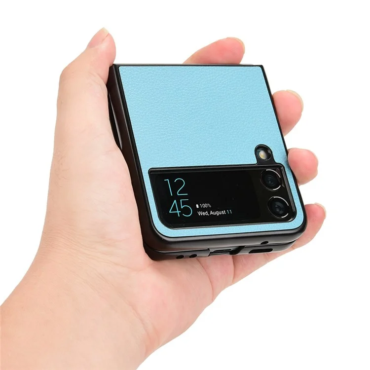 Para Samsung Galaxy Z Flip4 5G Anti-wear Litchi Texture PU Cuero Recubierto Case de Teléfonos Celulares a Prueba de Caída - Bebe Azul
