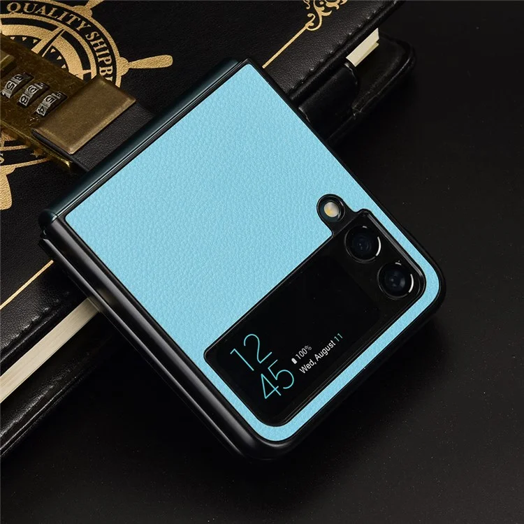 Para Samsung Galaxy Z Flip4 5G Anti-wear Litchi Texture PU Cuero Recubierto Case de Teléfonos Celulares a Prueba de Caída - Bebe Azul