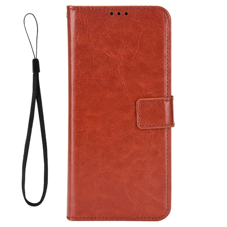 For Realme V20 5G Drop-proof Phone Wallet Case Anti-scratch Crazy Horse Texture PU Leather Stand Cover Protective Shell - Brown