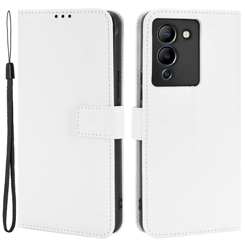 For Infinix Note 12 G96 4G / Note 12 Turbo Flip Wallet Case Diamond Texture PU Leather Cover Stand Card Holder with Strap - White