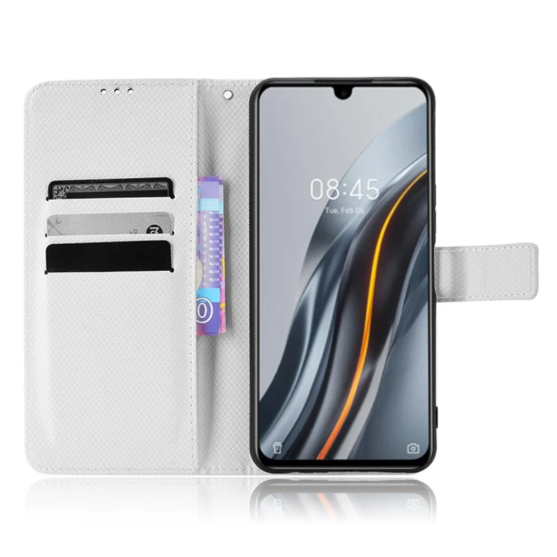 For Infinix Note 12 G96 4G / Note 12 Turbo Flip Wallet Case Diamond Texture PU Leather Cover Stand Card Holder with Strap - White