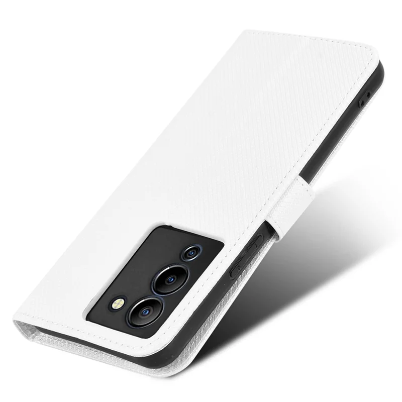For Infinix Note 12 G96 4G / Note 12 Turbo Flip Wallet Case Diamond Texture PU Leather Cover Stand Card Holder with Strap - White